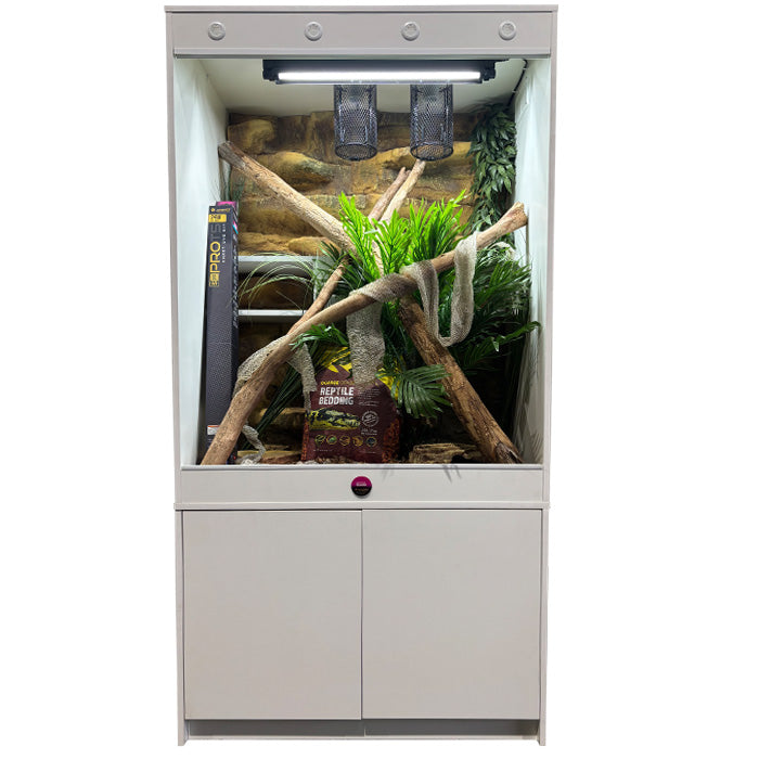 Reptile enclosure available at Sydney Reptiles, designed to provide a safe and comfortable habitat for various reptiles. Ideal for Bearded Dragons, Snakes, Bluetongue Lizards, and Monitor Lizards, this high-quality enclosure offers ample space, proper ventilation, and secure locking systems to meet the needs of your pet. Perfect for creating an environment that supports your reptiles' natural behavior and health