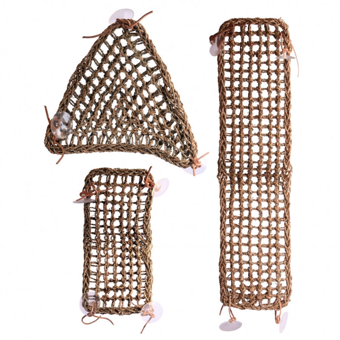 The Reptile One Dyno Hammocks allow you to create the perfect resting place for your reptile.
Constructed from seagrass material, the Dyno Hammocks features suction cups and leather straps that can be attached to glass, plastic or acrylic within your enclosure.