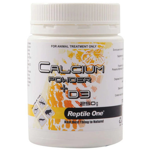 Reptile One Calcium Powder + D3 Reptile 250g (46213)

Reptile One’s calcium powder is carefully formulated for use in supplementing your amphibian or reptile’s diet. Calcium is essential in promoting healthy bone growth, nerve function, hormone synthesis and for healthy egg production in breeding females.

It can also help prevent MBD (Metabolic Bone Disease), especially in young reptiles as they grow. Calcium supplements helps to restore the minerals that a reptile would normally receive through a varied d